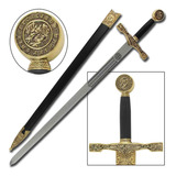 Espada Excalibur Dragão Dourado Aço Inox Medieval C/ Bainha 