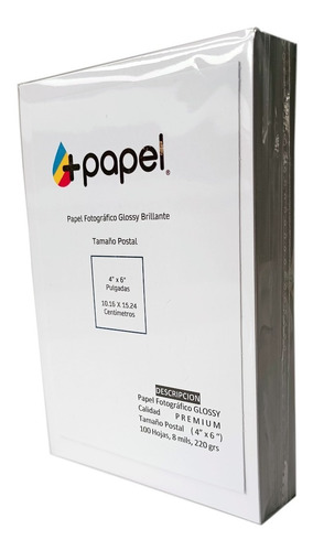 Papel Fotográfico Premium Glossy Postal 4 X 6 220g 100 Hojas