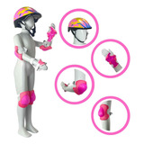 Kit Capacete Cotoveleira E Joelheira Infantil Rosa Menina