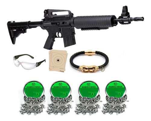 Kit Rifle Carabina Crosman M4 R15 4.5mm Tactica + Diábolos 