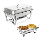 Rechaud Inox C/ 2 Cubas 2 Queimadores Tampa E Suporte