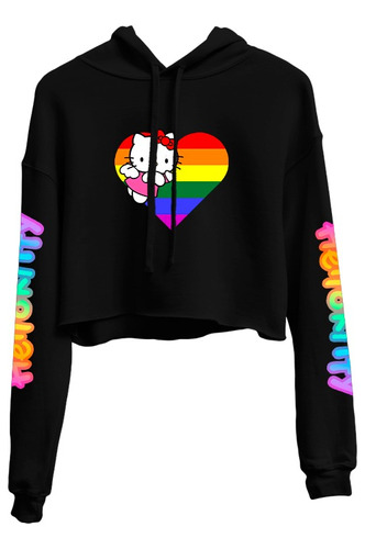 Cropped Moletom Hello Kitty Lgbt Coração Colors Pride 1080