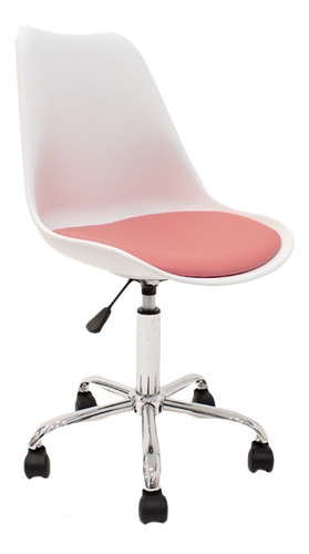 Silla Oficina Escritorio Pc Tulip Newmo Color Blanco Asiento Rosa