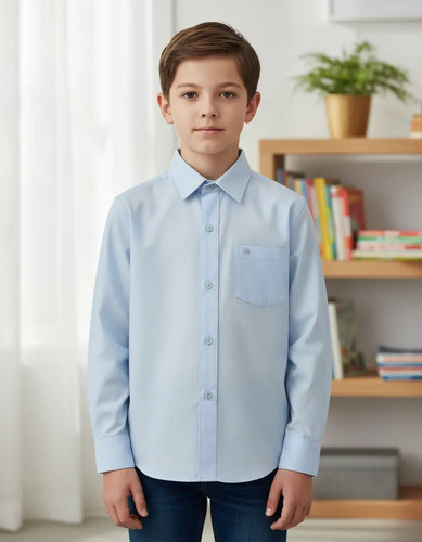 Camisa Para Niño Color Azul Cielo Manga Larga 3541 2 A 18
