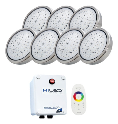 7 Luces Para Pileta Led Rgb 20w +fuente+control Remoto