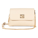 Bolsa Crossbody Cloe Para Mujer Troquelado Rombos Asa Cadena Color Beige