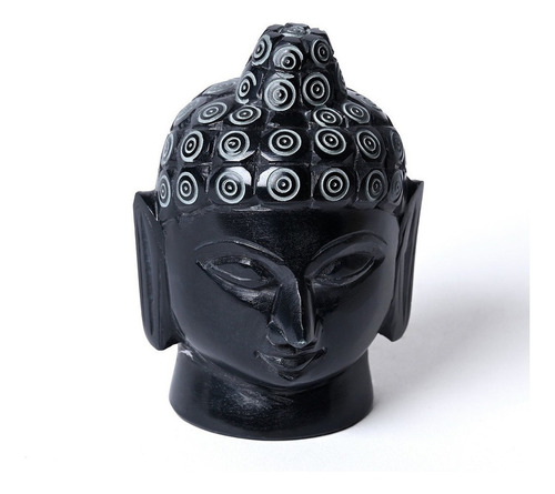Máscara Buda De Cerámica Grande Esculpida Negra Decoración