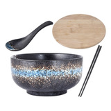 Ramen Bowl 1500ml Con Tapa Y Cuchara Platos Sopa Para [u [u]