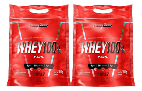 Kit 2 100% Whey Protein Concentrado 900g Chocolate Maltado