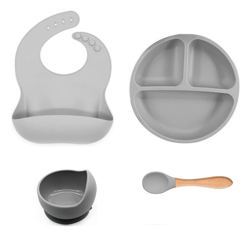 Set De Silicona Para Bebe 4 Utensilios Babero Plato Cuchara