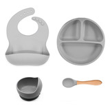 Set De Silicona Para Bebe 4 Utensilios Babero Plato Cuchara