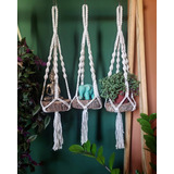 Suporte De Plantas Macrame Com Tronco Hanger Decoração Boho 