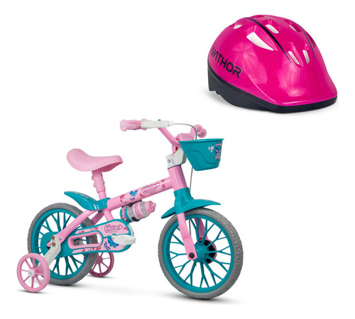 Bicicleta Infantil Aro 12 Charm Com Capacete Rosa - Nathor