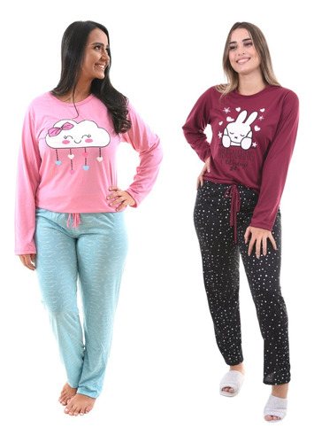 Kit 2 Pijama De Frio Feminino Manga Longa Calça Premium