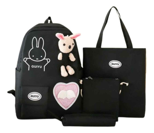 Kit Mochila 4 Peças Coelho Conjunto Bolsa Estojo Escolar