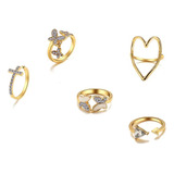 Set Anillos Abiertos Ajustables Diamantes 5pz