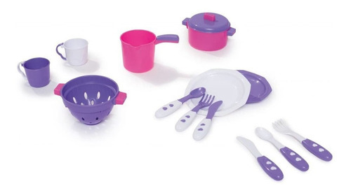 Kit De Cozinha Acessórios Brinquedo Infantil Rosa Tateti Cor Roxo/rosa
