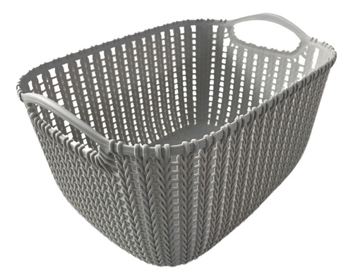 Canasto Organizador Plastico Rattan Mediano Blanco Y Gris P