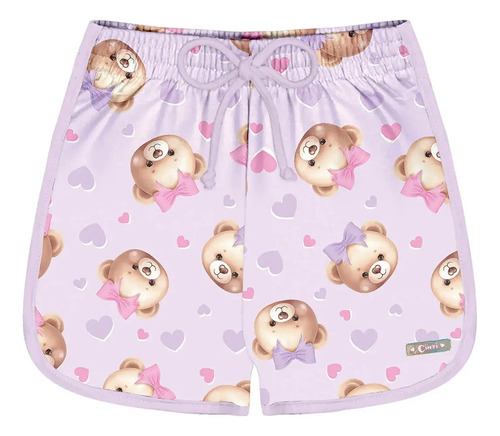 Short Infantil Menina Total Print Ursinho Lilás - Cinti