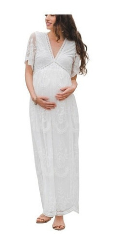 Vestido Largo Blanco Maternidad Novia De Fiestas Elegantes