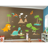 Vinil Decorativo Infantil Dinosaurios Volcán Palmeras Niños