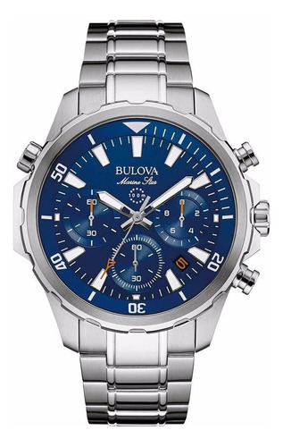 Bulova Marine Star Cronógrafo Original Para Hombre 96b256 Color De La Correa Plateado Color Del Bisel Plateado Color Del Fondo Azul