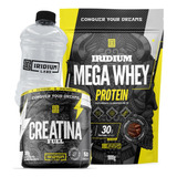 Kit Whey Protein Mega + Creatina Fuel 300g + Galão 950ml Sabor Chocolate