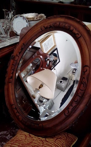 Antiguo Espejo Ovalado De Roble 0020