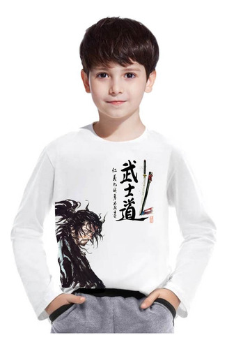 Camisa Camiseta Samurai Guerreiro Ninja Manga Longa Infantil