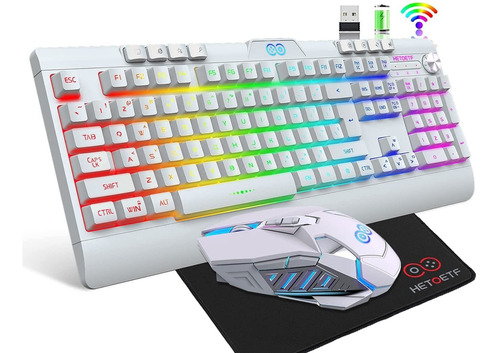 Kit Teclado Mouse Y Mouse Pad Gamer Led Hetoetf Inalambri...