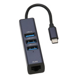 Hub Usb C 4 En 1, Puerto Rj45 Gigabit Ethernet, 3 Puertos Us