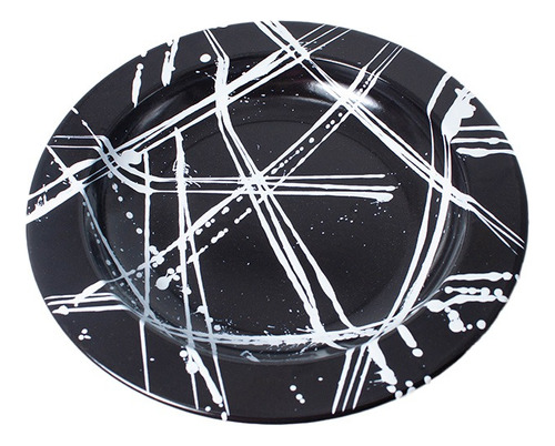Plato Hondo Enlozado Negro 29cm Metal Chapa Lineas Salpicado