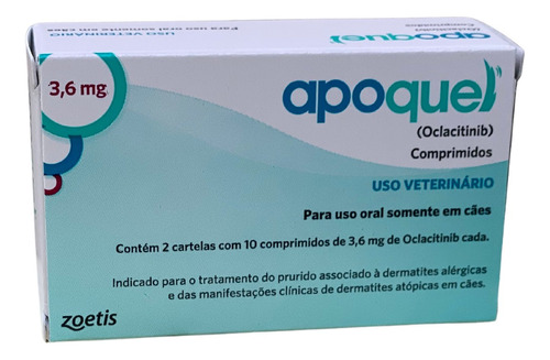 Apoquel Dermatológico Anti Coceira Cães 3,6 Mg 20 Comp 3,6mg