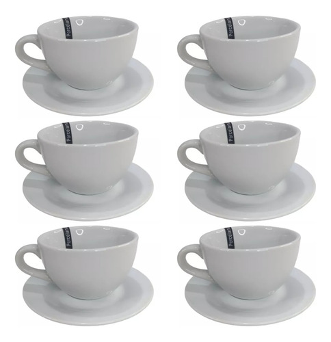 Set X6 Tazas De Te + 6 Platitos De Porcelana Blanco 220 Cc