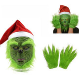 Disfraz De Navidad, Máscara Y Guantes De Grinch Verde,