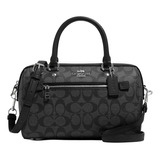 Bolsa Satchel Coach Rowan Satchel De Lona Y Cuero  Gris Oscuro Con Correa De Hombro Negra Asas Color Negro