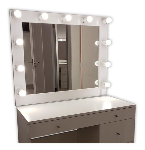 Espejos De Maquillaje 80 X 80 10 Luces Con Mesa  Incluye Ménsulas. Led. Camerinos,estilo Hollywood, Makeup Todoespejos