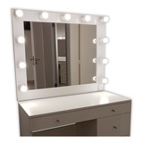 Espejos De Maquillaje 80 X 80 10 Luces Con Mesa  Incluye Ménsulas. Led. Camerinos,estilo Hollywood, Makeup Todoespejos