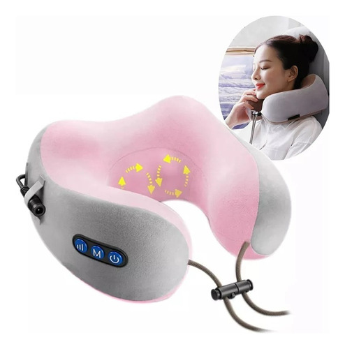 Travesseiro Massageador Elétrico Pescoço Almofada Relaxante Cor Rosa Bivolt