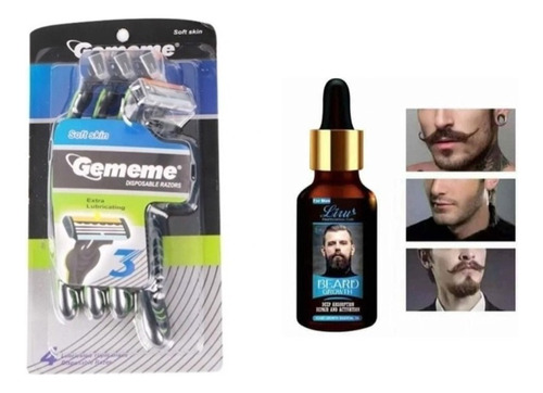 Aceite Bálsamo Para Barba Crecimiento+1 Set Rastrillos Acero