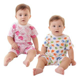 Pijama Manga Curta Bebê Malha 100% Algodão Menino E Menina