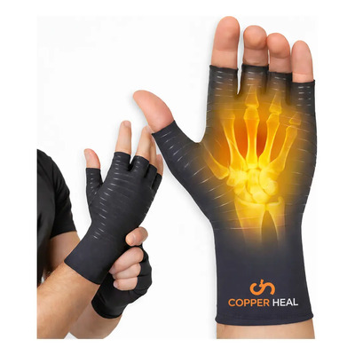 Guantes Compresión Copper Heal Medio Dedo Alivio Artritis Talla XL Negro | Meses sin interés