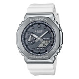 Reloj Casio G-shock Gm-2100 Para Caballero Color De La Correa Blanco Color Del Bisel Blanco Color Del Fondo Gris