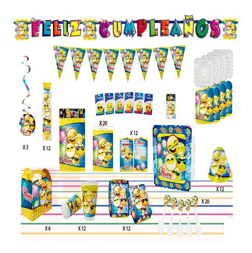 Decoración Infantil Fiesta Emoticones Emoji Set X24