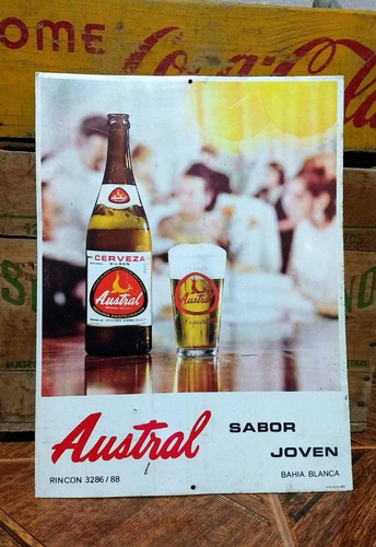 Cartel Antiguo Chapa Original Cerveza Austral Bahia Blanca 