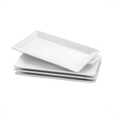 Set X12 Platos Fuente Grande Bandeja Ceramica Blanca 30x17 Rectangular C