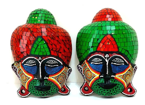 Máscara Cabeça De Buda Em Mosaico De Parede ( O Par )