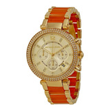 Reloj Mujer Michael Kors Mk6139 Cuarzo Pulso Dorado/naranja 