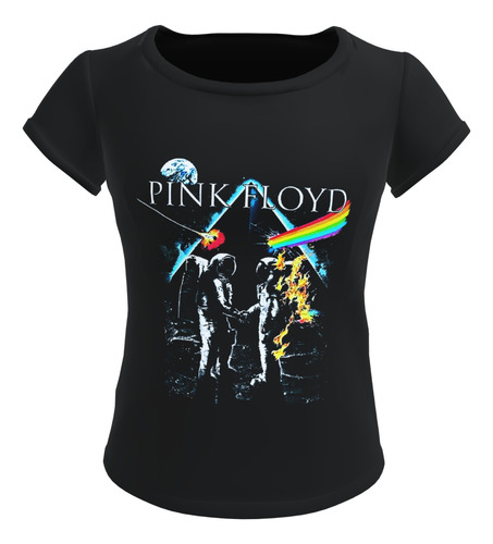 Camiseta Blusa Feminina Baby Look Banda Pink Floyd Moon Fire