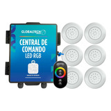 Kit 6 Led Piscina Abs Rgb 18w + Central + Controle Touch